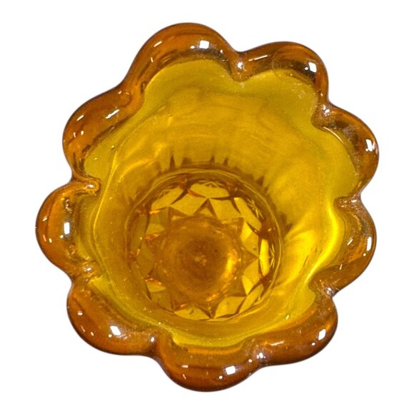 Vintage 1950s Kanawha Glass Amber Moon And Stars 10" Swung Pedestal Vase Yellow - Picture 5 of 8
